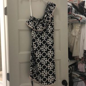 Black Mudpie, One shoulder Trellis dress